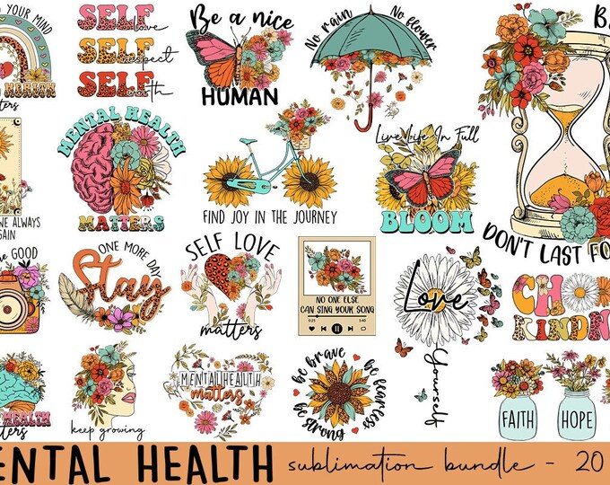 30 Mental Health SVG Bundle, Inspirational Mental Health Digital ...