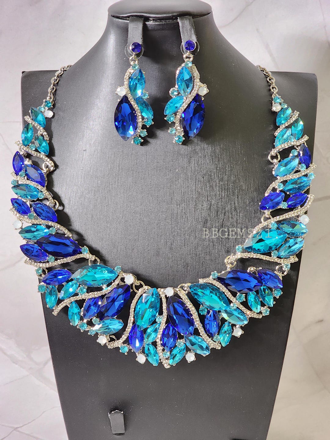 Yacht Party Bright Blue Triple Beaded Statement Necklace-Set of 3