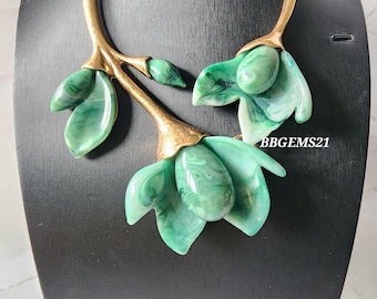 Jade Bloom Resin Necklace / Costume Jewelry/ Resin Jewelry/ Statement Necklace