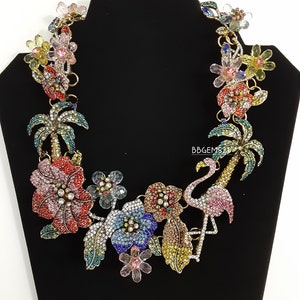 Floral Flamingo Statement Rhinestone Necklace/ Statement Necklaces/ Costume Jewelry/ Anniversary Gift