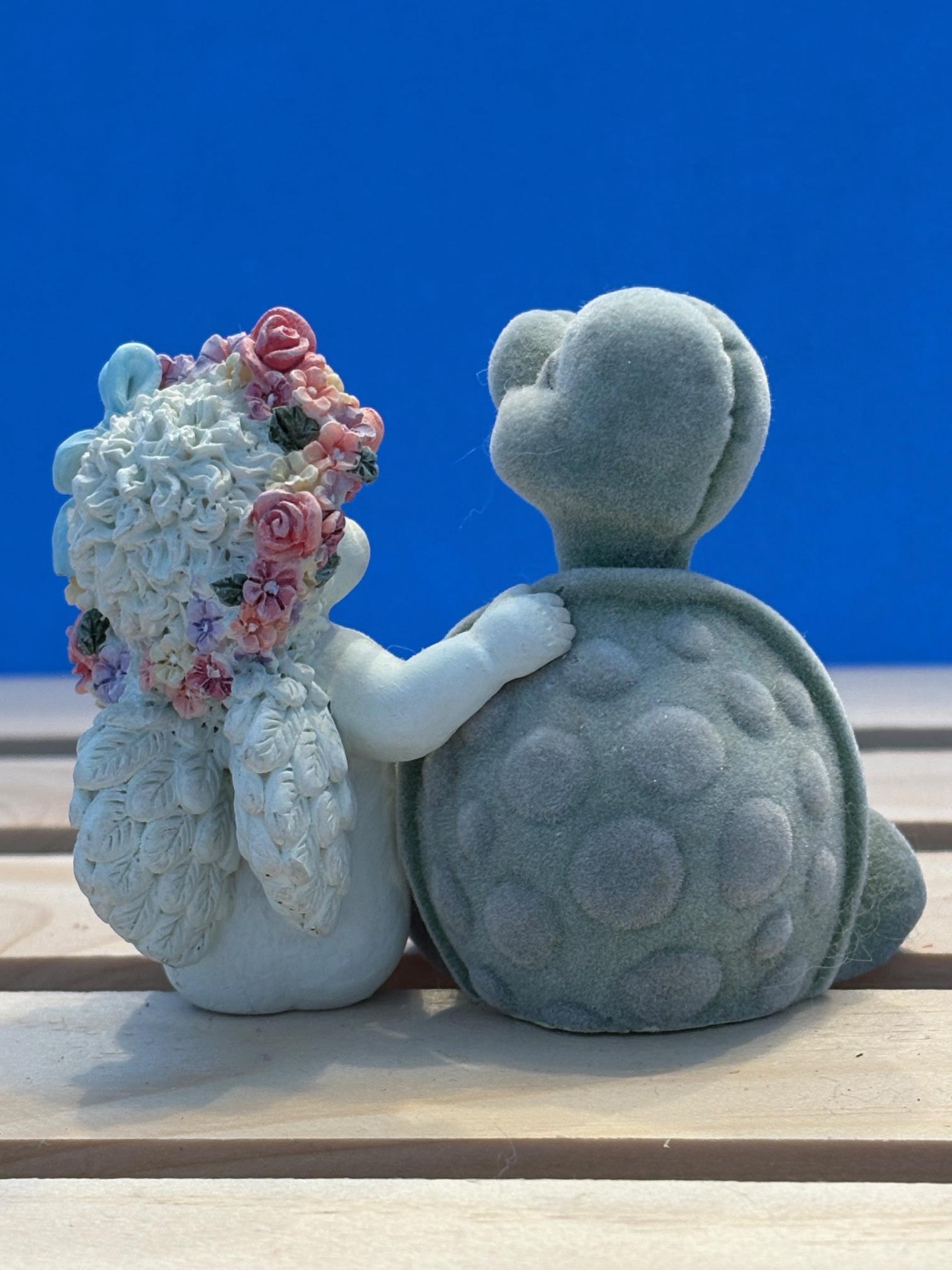 Dreamsicles Slow but Sure 11454 Flocked Turtle With Cherub Angel