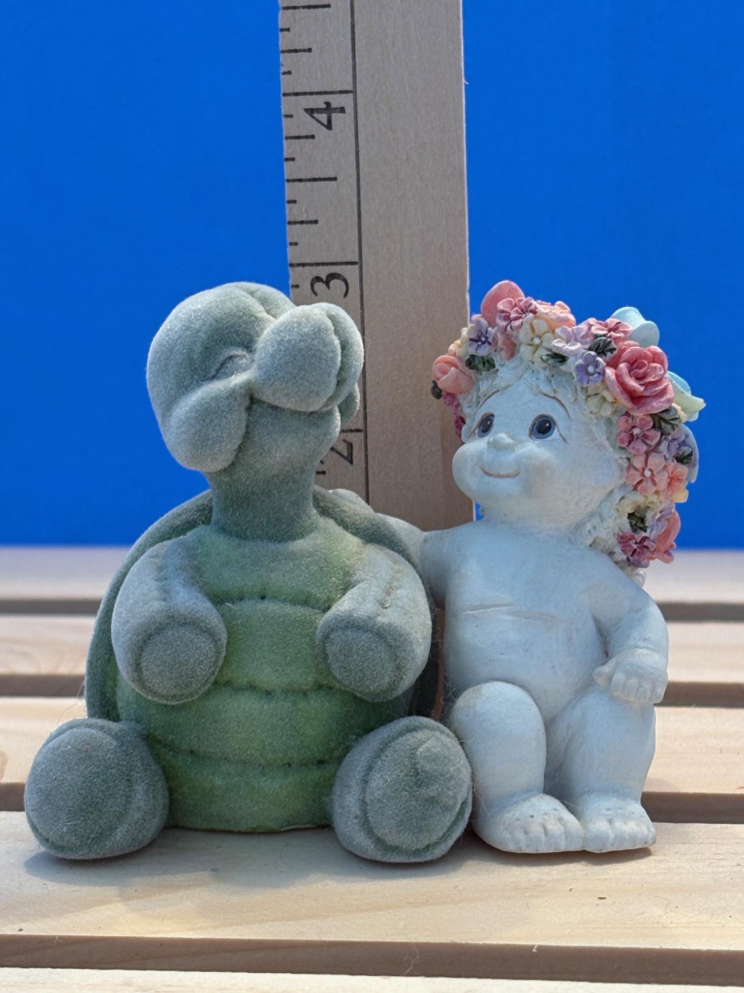 Dreamsicles Slow but Sure 11454 Flocked Turtle With Cherub Angel
