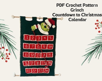 Green Creature Crochet Christmas Advent Calendar Pattern | Holiday Wall Hanging (PDF Pattern)