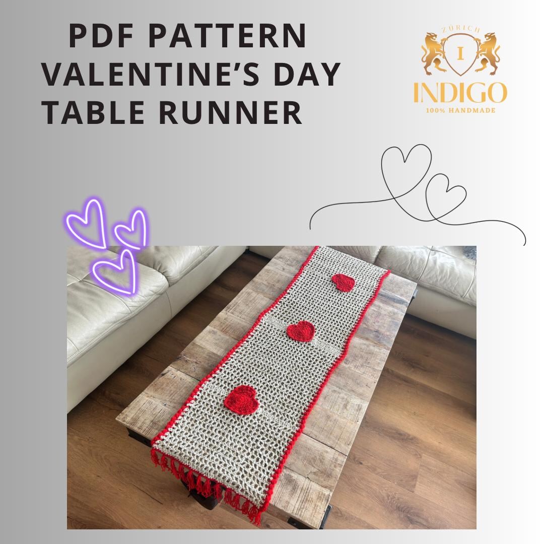 Crochet Heart Table Runner Pattern, Valentine's Day Decor (PDF Pattern ...