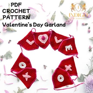 Valentine’s Day crochet garland PDF Pattern LOVE and XOXO Handmade Decoration