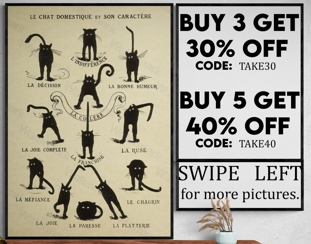 Le Chat Domestique French Cats Print Vintage Cat Wall Print - Etsy