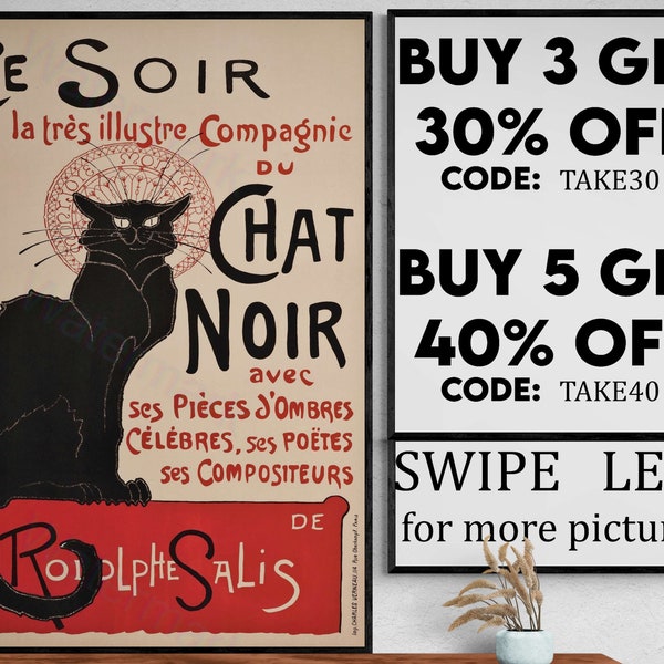 Rodolphe Salis Le Chat Noir Poster 1896 - Theophile Steinlen Bohemian Poster Art Nouveau Monmartre Housewarming Gift Idea Le Chat Noir-VP028