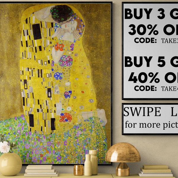 The Kiss by Gustav Klimt, Gustav Klimt Print, Fine Art Prints, The Kiss Print, The Kiss Klimt, The Kiss Painting, Klimt The Kiss VP220