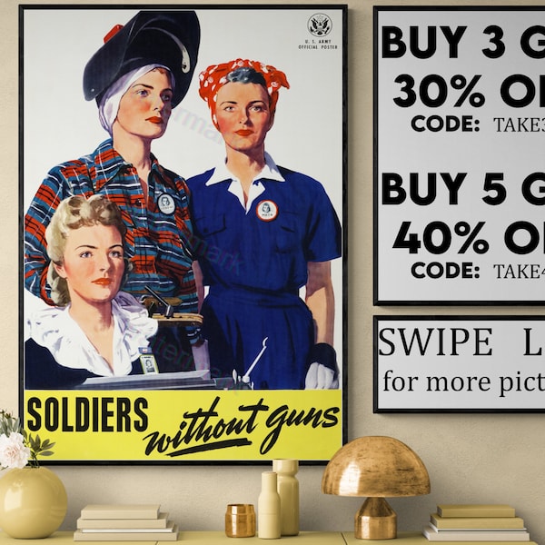 Vintage Soldiers Without Guns Poster | Vintage Wall Art | WWII Vintage Poster | Printed Wall Art | Wall Art | Home Decor VP173