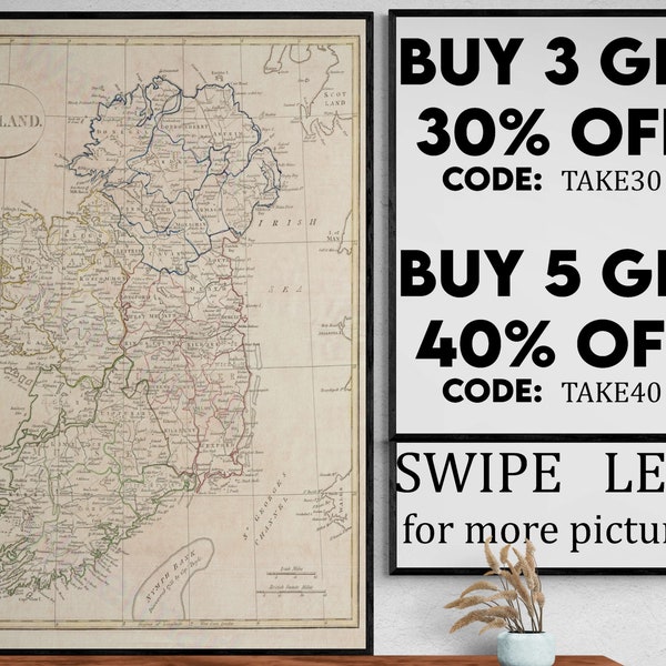 1799 Map Of Ireland - Antique Map Reproduction Ireland Map Poster Ireland Poster Map Wall Art Housewarming Gift Idea  - VP046