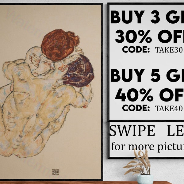 Egon Schiele Print - Amants Homme et Femme 1914 - Schiele Art Print Schiele Affiche Art Reproduction Cadeau Idée Réchauffement de maison cadeau - VP017