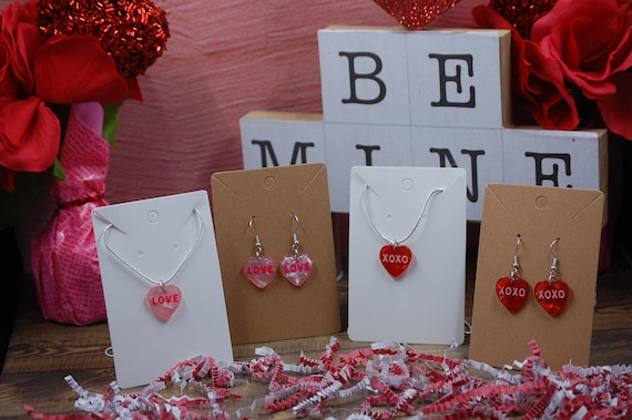 Conversation Heart Dangle Earrings, Valentine's Day Jewelry
