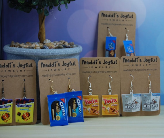 Candy Bar Dangle Earrings, Food Jewelry
