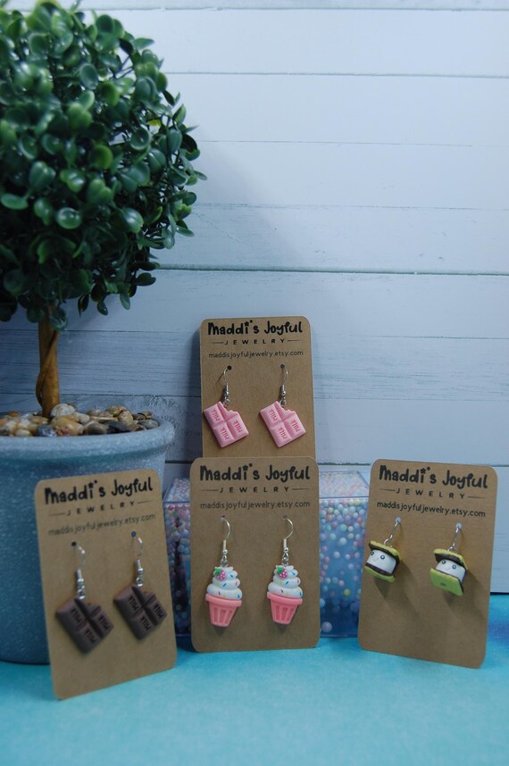 Food Dangle Earrings: Chocolate, Cupcake, Smore