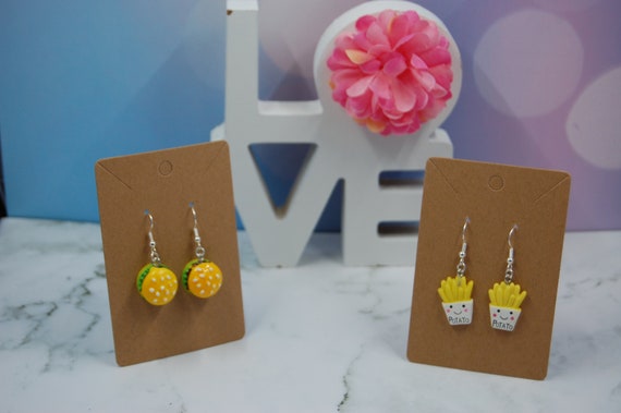 Cheeseburger and French Fries Dangle Earrings, Food Jewelry