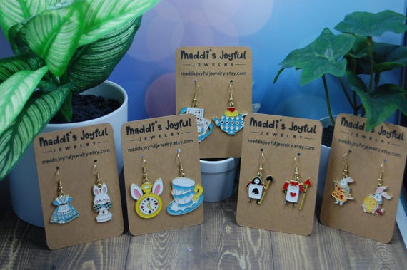 Alice in Wonderland Dangle Earrings: Cartoon Character Jewelry