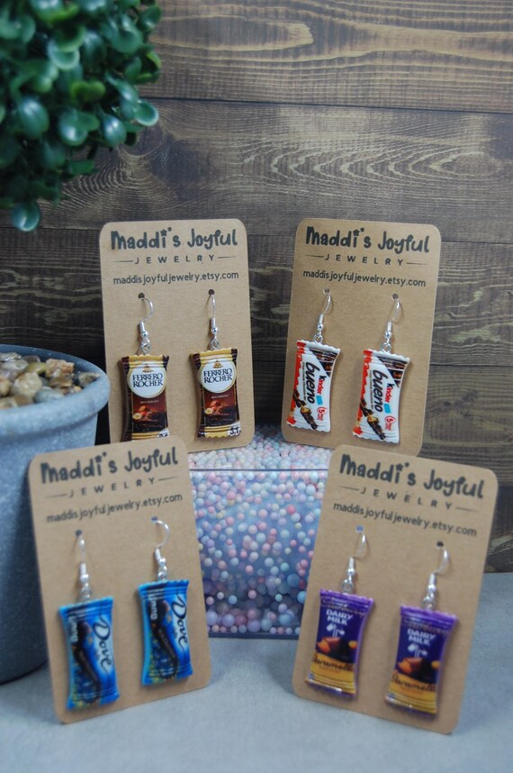 Candy Bar Dangle Earrings, Food Jewelry