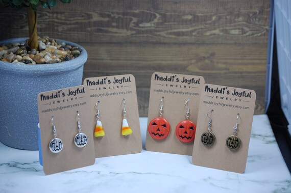 Halloween Drop Earrings: Jack o' Lantern & Candy Corn Jewelry
