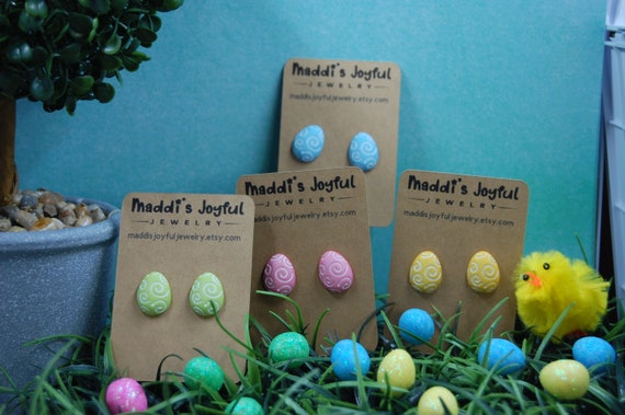 Easter Egg Stud Earrings: Pastel Swirl Jewelry
