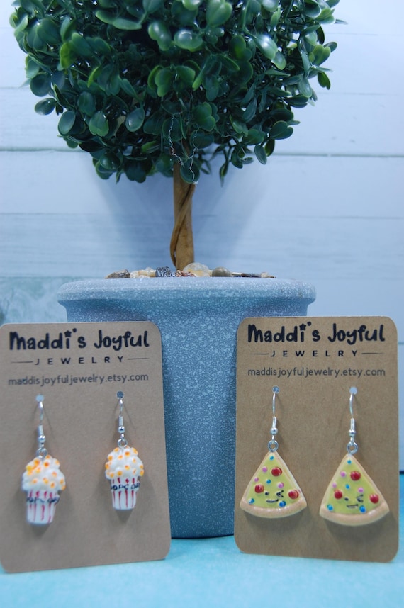 Food Dangle Earrings: Pizza & Cookie Jewelry