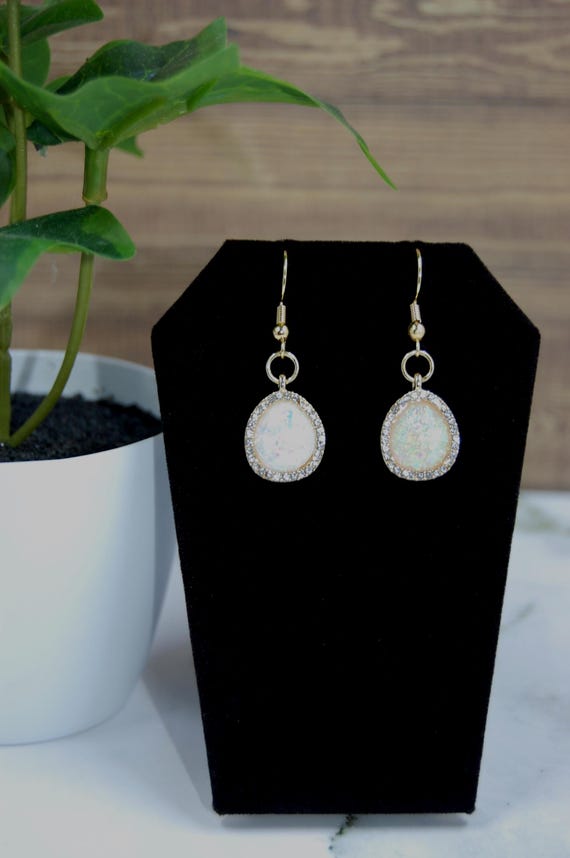 Gold Plated Opal Drop Earrings with Cubic Zirconia Halo