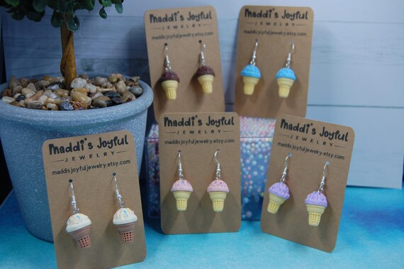 Ice Cream Cone Dangle Earrings, Fun Food Jewelry