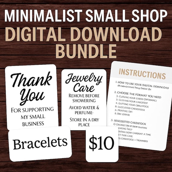 Minimalist Small Shop Branding Kit | Earring Cards, Necklace Cards, Price Labels, Booth Signs, Thank You + Care Cards | Digital Download DIY