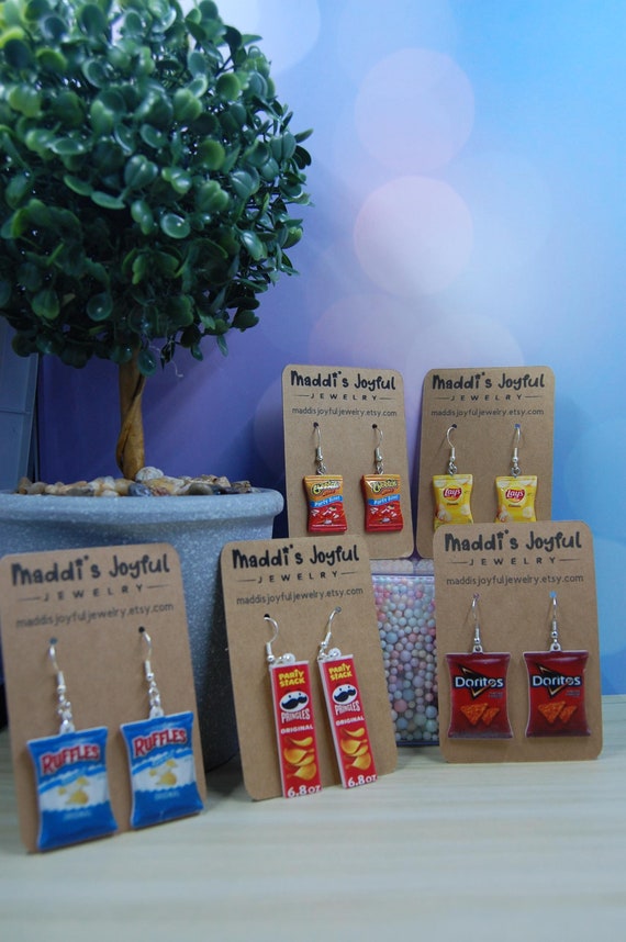 Snack Food Dangle Earrings, Chips Jewelry