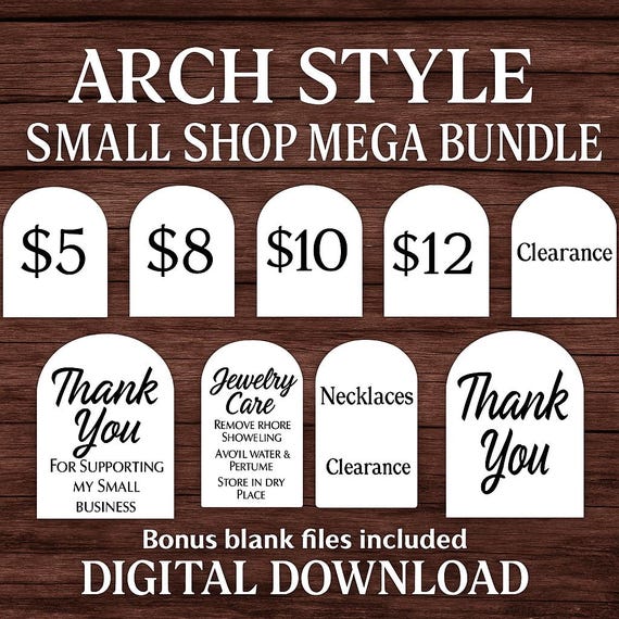 Arch Small Shop Mega Branding Bundle | Earring Cards, Necklace Cards, Price Tags, Booth Labels, Thank You + Care Cards | Digital Download