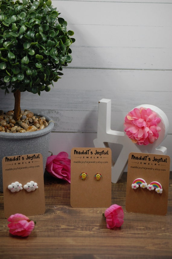 Cloud, Rainbow, Smiley Face Stud Earrings