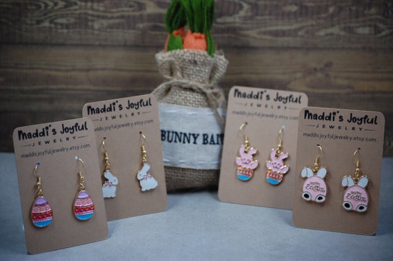 18k Gold Plated Easter Earrings: Bunny & Egg Jewelry