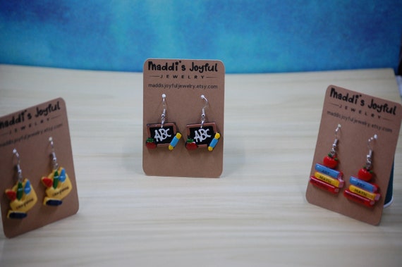 Teacher Dangle Earrings: Chalkboard, Books & Crayon Jewelry