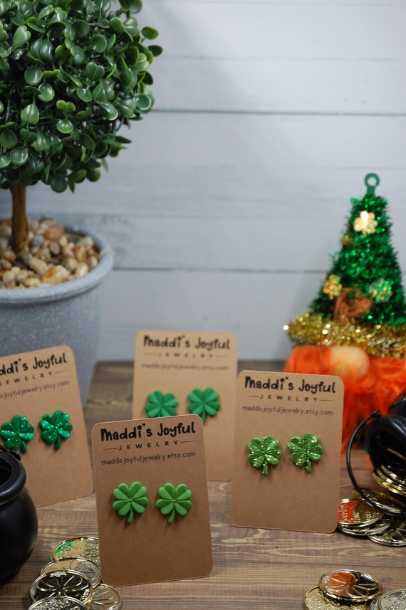 St. Patrick's Day Stud Earrings, Irish Clover Jewelry