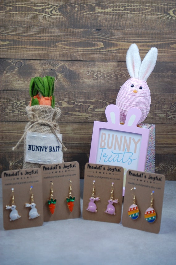 18k Gold Plated Easter Earrings: Bunny, Egg & Carrot Jewelry