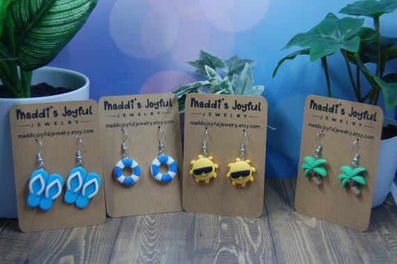 Summer Earrings: Beach, Sun, Palm Tree