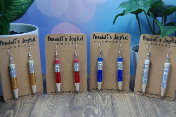 Handmade Pencil Earrings: Teacher Gift, Colorful Jewelry