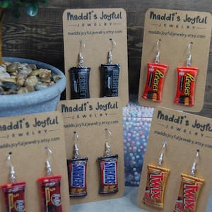 Food Earrings; Candy Earrings; Snack Earrings; Earrings; Dangle Earrings; Food Jewelry; Candy Bar Jewelry, Chocolate Jewelry; Chips Earrings