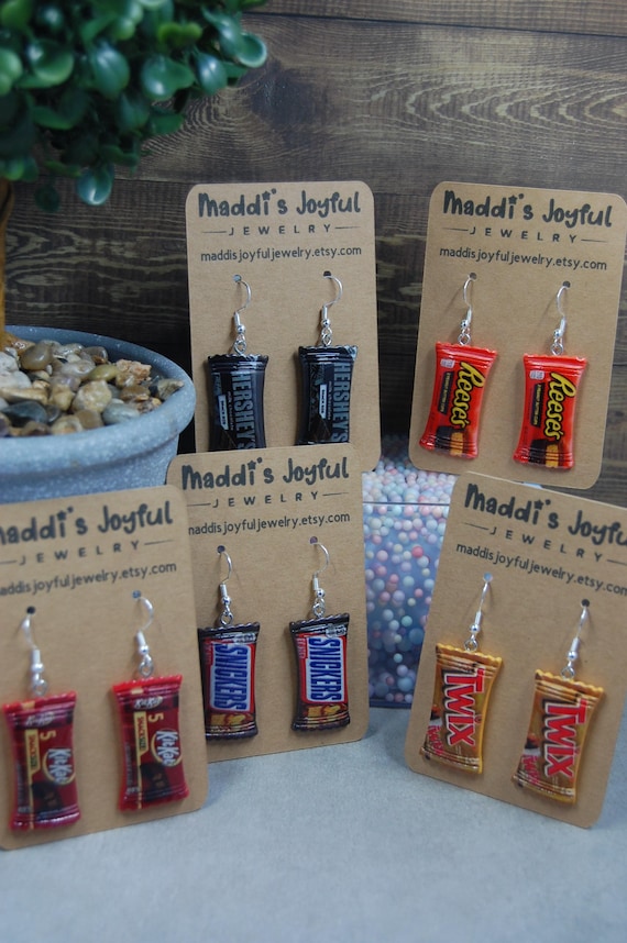 Candy Bar Dangle Earrings, Snack Food Jewelry