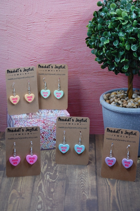 Conversation Heart Earrings, Valentine's Day Dangle Jewelry