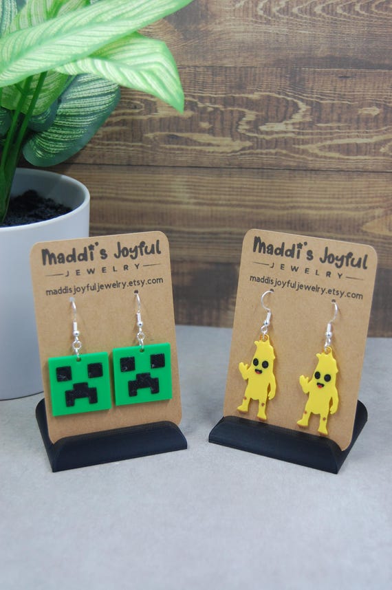 3D Printed Gamer Earrings | Creeper & Peely Characters