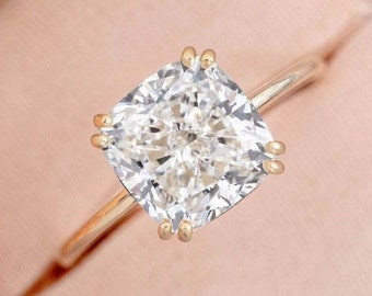 2,0 CT kussen gesneden Moissanite trouwring, 14K massief gouden handgemaakte sieraden, minimalistische Solitaire diamanten verlovingsring, verjaardagscadeau