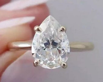 Fede nuziale in oro giallo 14K, anello di fidanzamento in Moissanite con taglio a pera da 2,0 CT, regalo di anniversario, anello di promessa con quattro punte, regalo per le donne