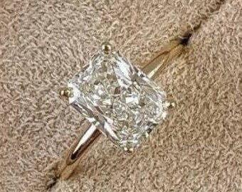 Anello di fidanzamento in oro giallo 14K, anello nuziale radiante da 1,5 CT, semplice anello con diamante incolore coltivato in laboratorio, regalo di anniversario unico per le donne