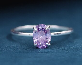 Unico anello con diamante viola, semplice regalo di anniversario Moissanite a taglio ovale, splendido anello di promessa, anello di fidanzamento solitario, regalo per le donne