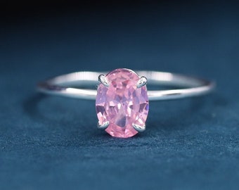 Anello classico semplice, anello di proposta in moissanite a taglio ovale da 1,5 CT, anello di promessa con diamante rosa, solitario a quattro punte splendido regalo di anniversario