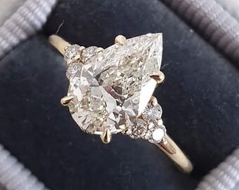 Fede nuziale in oro giallo 14K, anello di fidanzamento in Moissanite con taglio a pera da 2,0 CT, anello con diamanti laterali a taglio rotondo, anello anniversario, regalo per le donne
