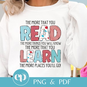 Leer en toda América PNG / Dr Seuss PNG / Regreso a la escuela Png / Camisa de maestro Png / Dr Seuss Camisa Sublimación Png / Maestro Svg / Leer PNG