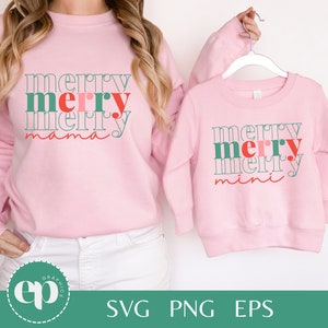 Merry Mama Merry Mini SVG Bundle / Merry Mama y Mini Shirt Design / Mami y yo / Navidad SVG para Cricut / Descarga digital