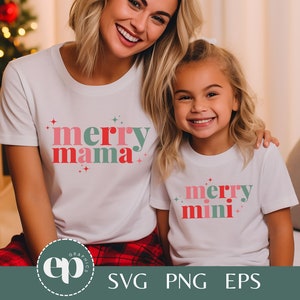 Pacote Merry Mama Merry Mini SVG | Pacote SVG de Feliz Natal | Merry Mama Merry Mini Camisa Png | Arquivos SVG para Cricut | Mamãe e eu