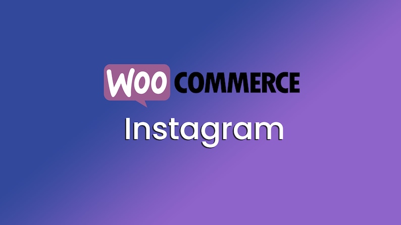 Op de afbeelding: Een afbeelding met een blauw-paarse gradi&euml;nt achtergrond. De tekst "WooCommerce" staat in een tekstballon en het woord "Instagram" staat eronder. Het WooCommerce-logo staat linksboven.